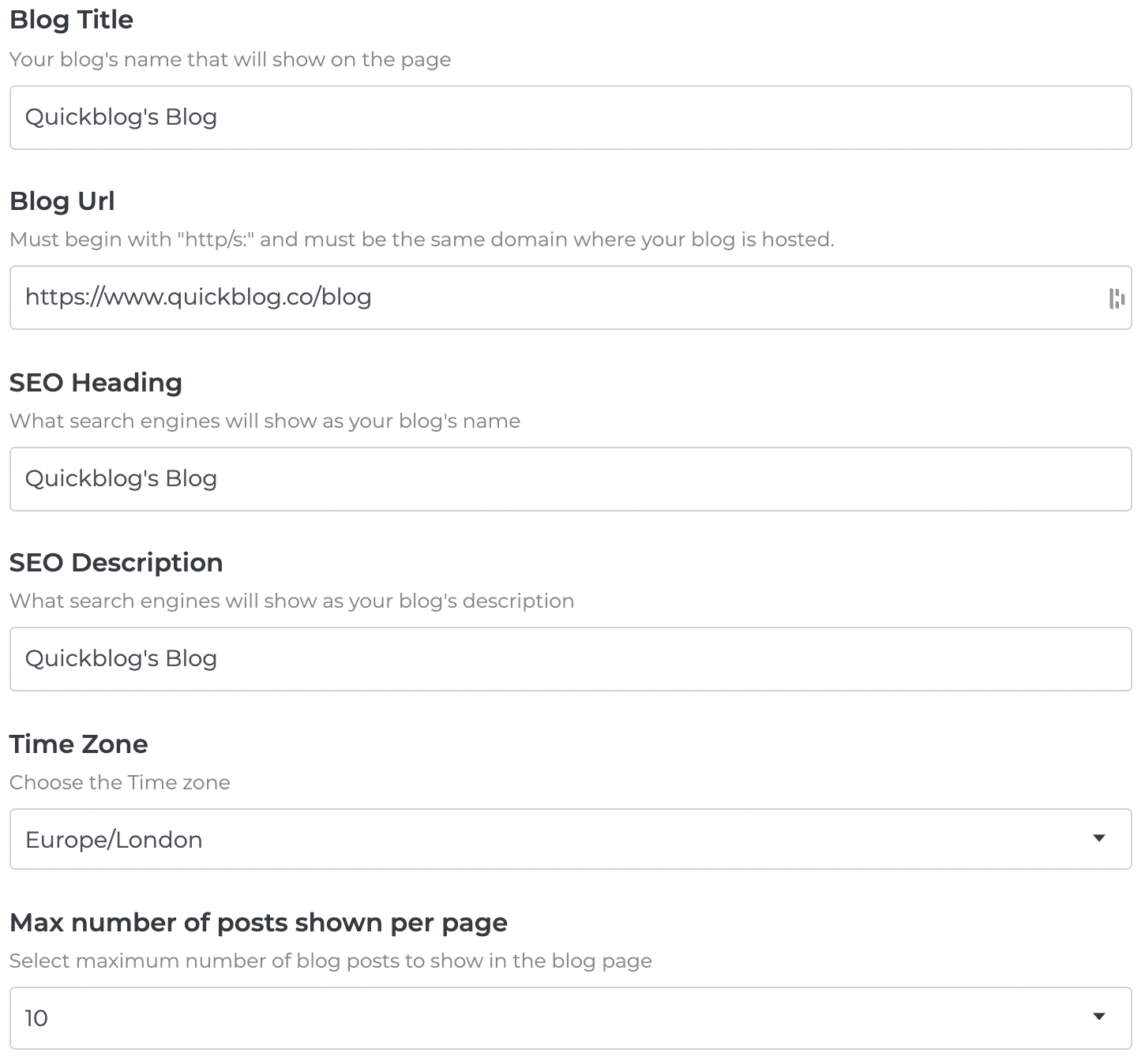 Quickblog | General Settings